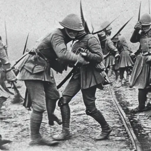 Image similar to vintage photograph of sauron fighting in ww 1