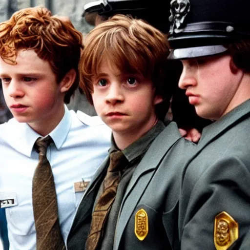 Prompt: ron from harry potter getting arrested
