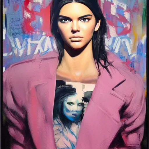 Image similar to fashion model kendall jenner by Alec Monopoly by Richard Schmid by Jeremy Lipking by moebius by atey ghailan