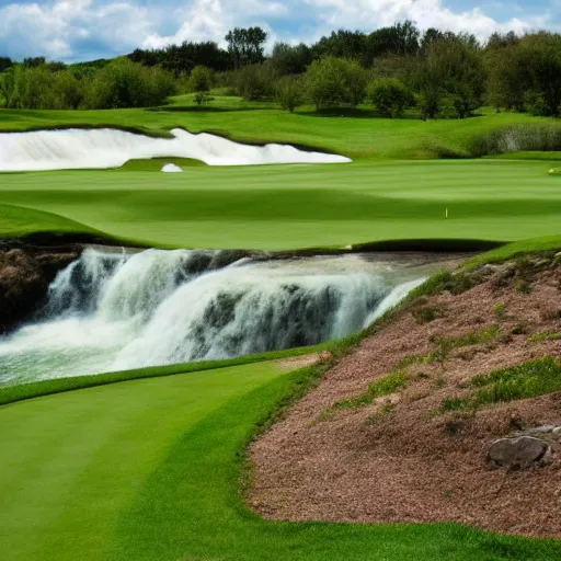 Prompt: golf course with waterfall