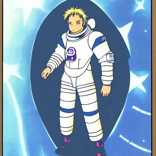 Prompt: man in a futuristic spacesuit, 9 0 s anime