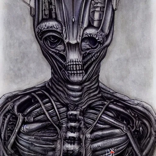 Prompt: Portrait by H.R.Giger of Putin Abomination, photo-realistic, 2K, highly detailed