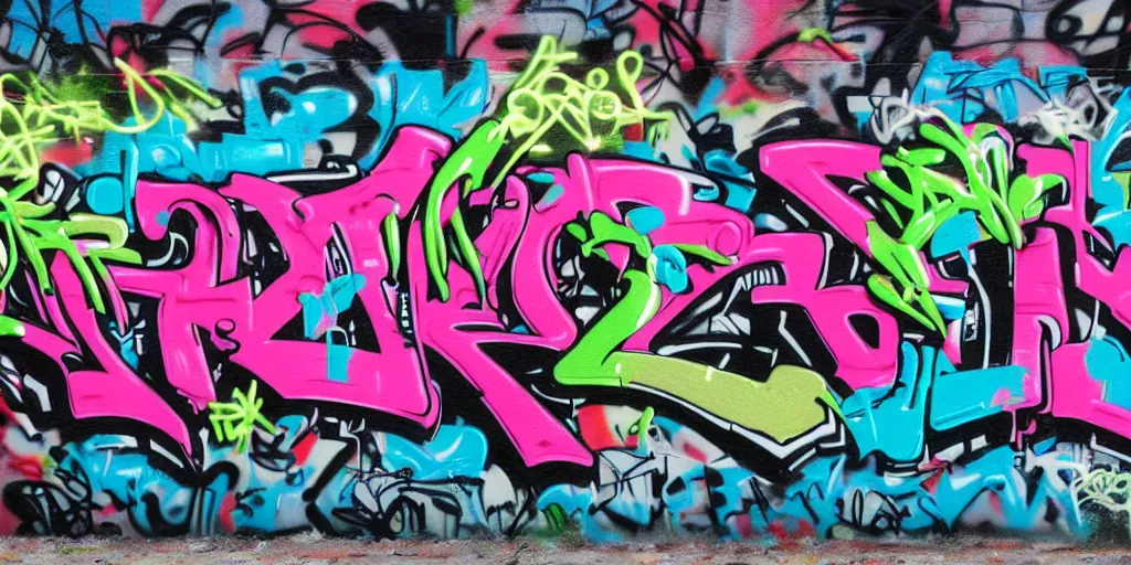 Prompt: tag and hiphop graffiti font, alien throw up wildstyle, spray, brick street 4 k photo