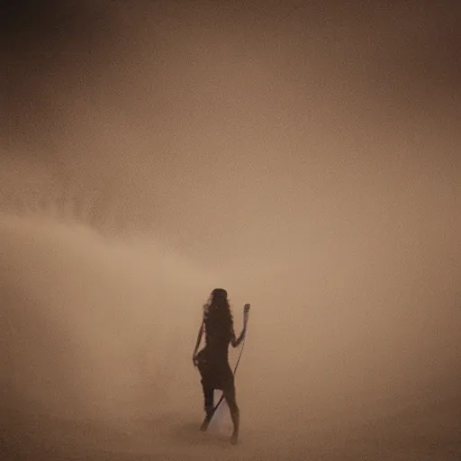 Prompt: genie demon in a sandstorm, grainy nature photograph