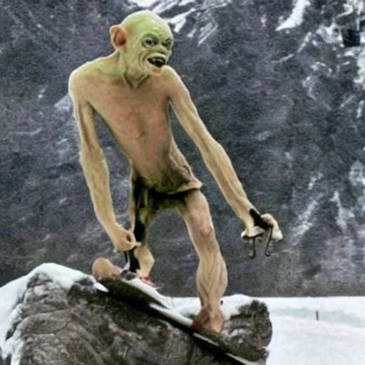 Image similar to Gollum on snowboard with sigarette