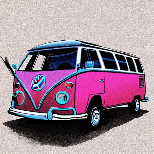 Image similar to illustration of an old van volkswagen, may 6 8, pastel colors, cool, hippie by malika favre