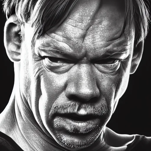 Image similar to Ian beale with the physique of a body builder, hyper realistic face, ultra detailed, cinematic, dynamic lighting, photorealistic, refined, intricate, digital art, digital painting, masterpiece, 8k