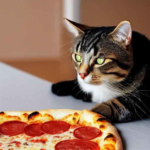 Prompt: a cat eating a pizza