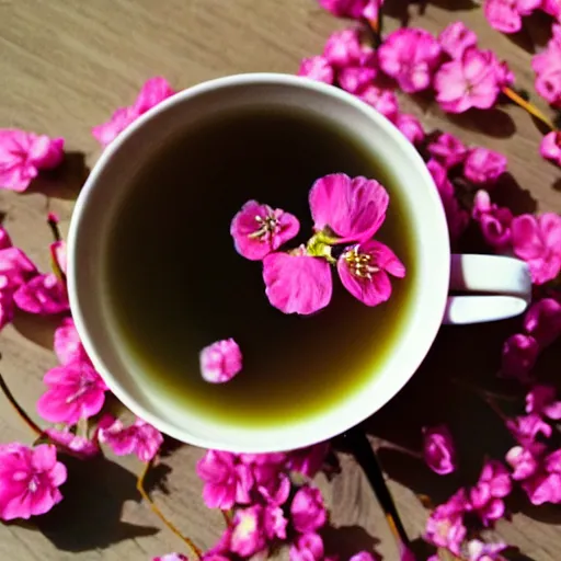 Prompt: photo of cherry blossom tea