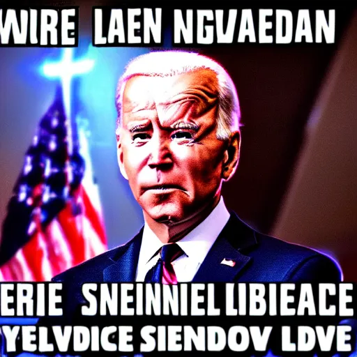 Prompt: joe biden laser eyes meme as evil emperor with lightning, synthwave style