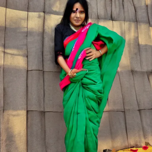 Image similar to a nepali woman wearing sari, anime style