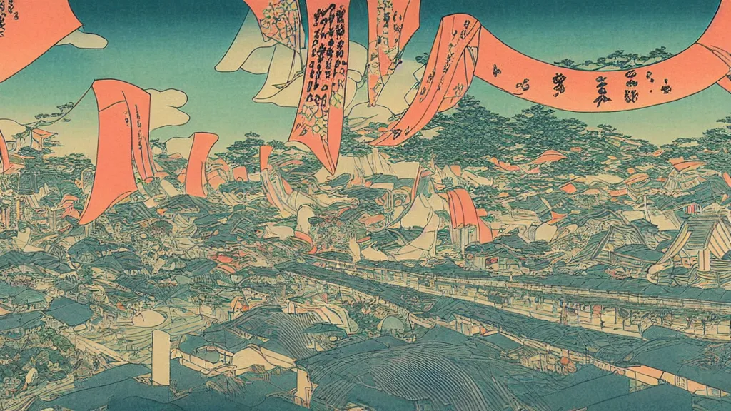 Prompt: futuristic japanese city, highly detailed beautiful ukiyo - e,