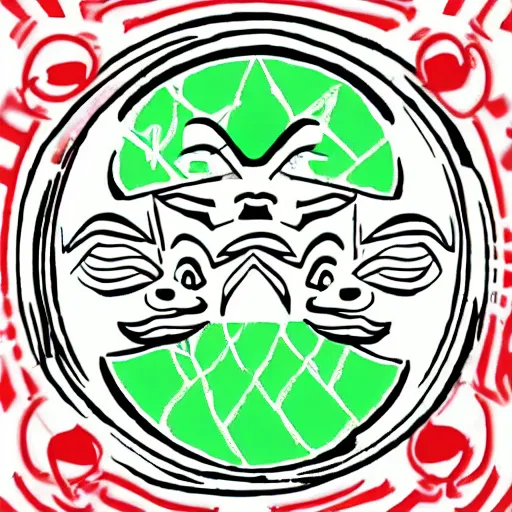 Image similar to a triple - melon logo, with devil faces, in cartoon style,