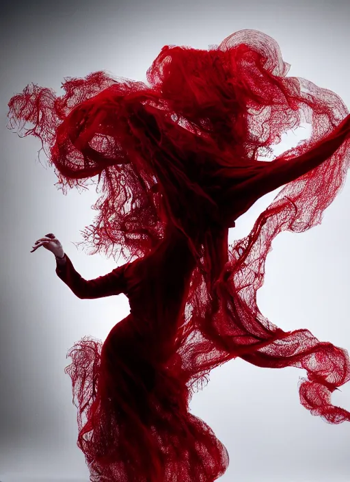 Prompt: a Photorealistic dramatic hyperrealistic render of a glamorous beautiful Lovecraftian monster smoke dancer wearing red by Ken Brower and Deborah Ory of NYC Dance project,Lois Greenfield,Flowing cloth and smoke,Beautiful dynamic dramatic dark moody lighting,volumetric,shadows,cinematic atmosphere,Octane render,8K