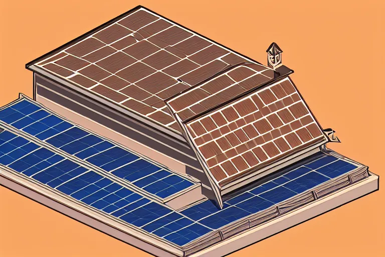 Image similar to mansard roof illustration, few solar panels on the roof, isometric view