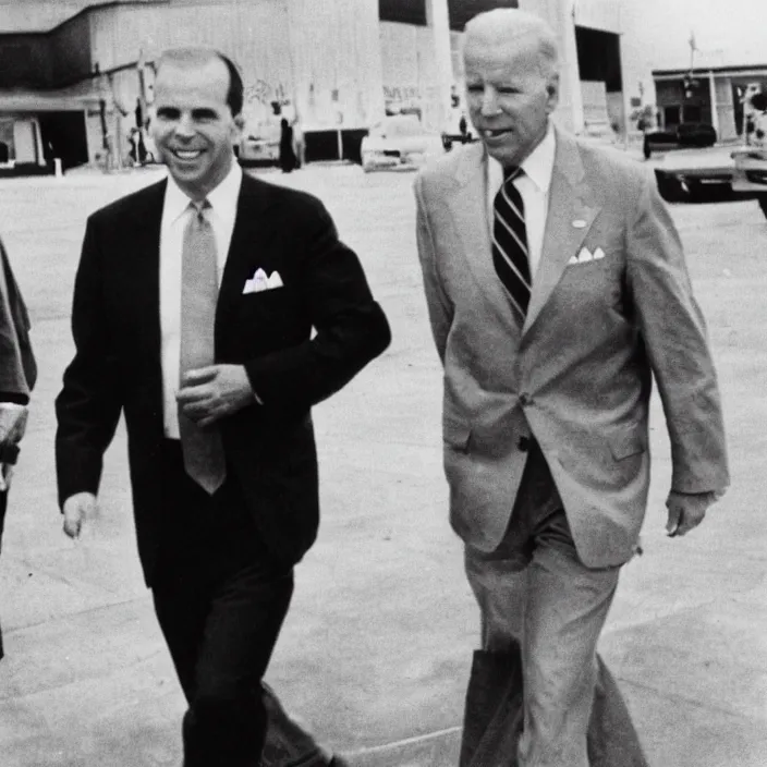 Image similar to Joe Biden walking with Lee Harvey Oswald as walmart