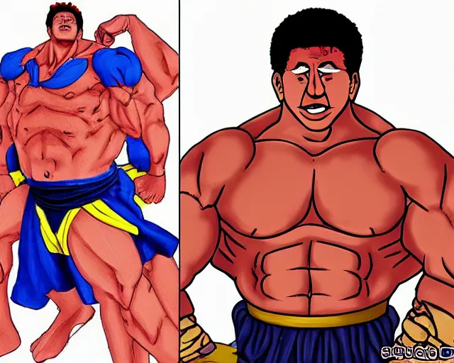 Image similar to Hugo Chavez in Baki, Baki style, Baki, bodybuilder, muscular, anime