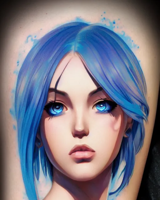 Prompt: beautiful female blue hair tattoo symmetrical face eyes full length fantasy art Video game icon, 2d game art gta5 cover , official fanart behance hd artstation by Jesper Ejsing, by RHADS, Makoto Shinkai and Lois van baarle, ilya kuvshinov, rossdraws