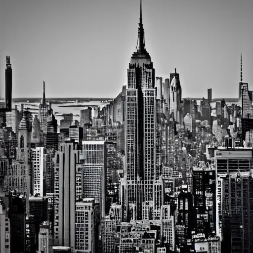 Image similar to new york skyline with gothic architecture, very details