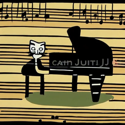 Image similar to cute cartoon cat playing the piano by jean jullien