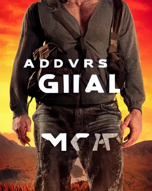 Image similar to a movie about the adventures of Gigachad, movie poster