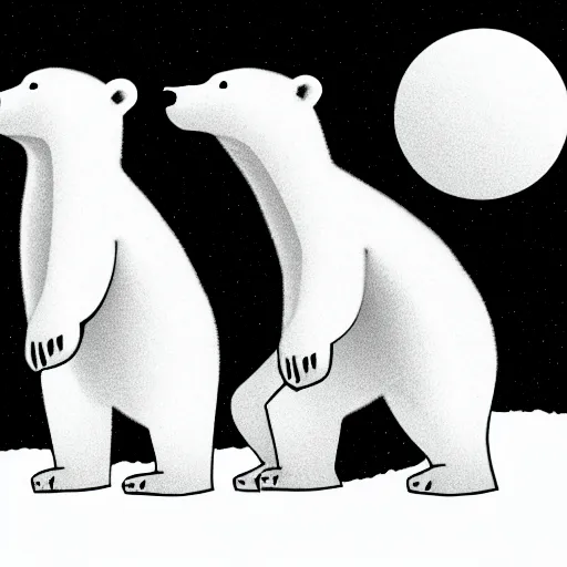 Image similar to storybook illustration of a five - headed polar bear, storybook illustration, monochromatic, white background