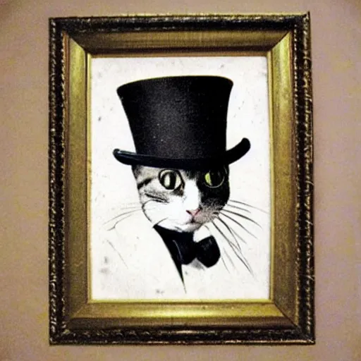 Image similar to a cat with a top hat and a monocle!!!!, 1 8 8 0 vintage photo, ultra detailed