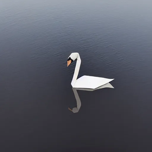 Prompt: origami swan floating on dark water