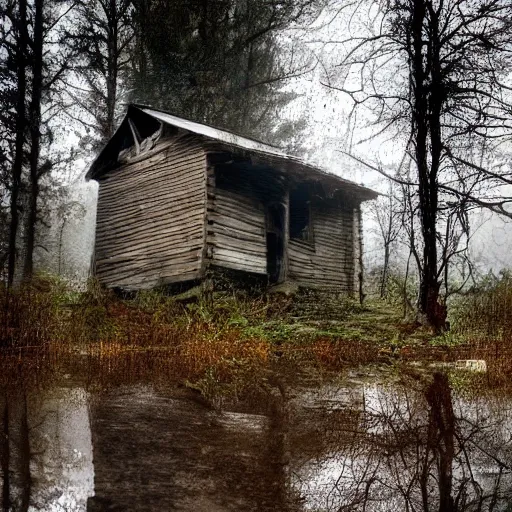 Image similar to old dilapidated cabin in the woods in the rain