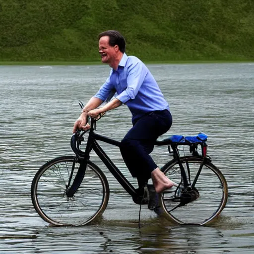 Image similar to mark rutte riding bicycle on water