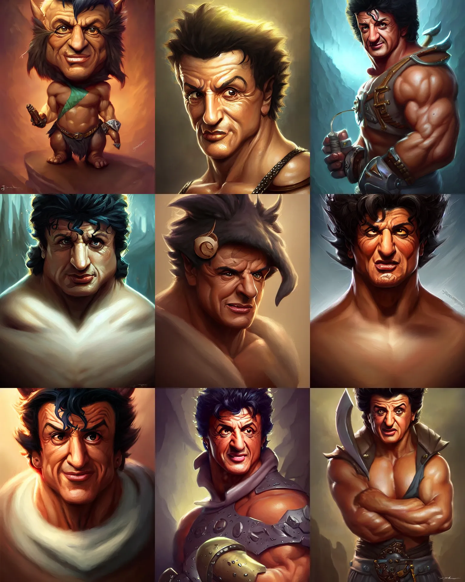 Prompt: cute little anthropomorphic sylvester stallone cute and adorable, pretty, beautiful, dnd character art portrait, matte fantasy painting, deviantart artstation, by jason felix by steve argyle by tyler jacobson by peter mohrbacher, cinema