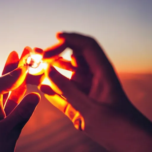 Prompt: photograph of people bonding around a firecircle, kismet, shot from behind, no faces visible, bokeh, atmospheric, desert