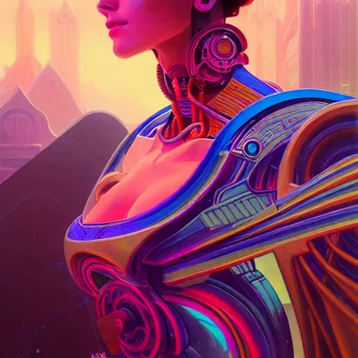 Image similar to a cybernetic temple, vaporwave aesthetic, colorful, psychedelic, digital painting, artstation, concept art, smooth, sharp focus, illustration, art by artgerm and greg rutkowski and alphonse mucha