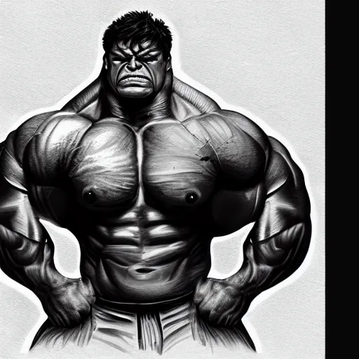 Image similar to the strongest bodybuilder hulk, digital painting, dramatic