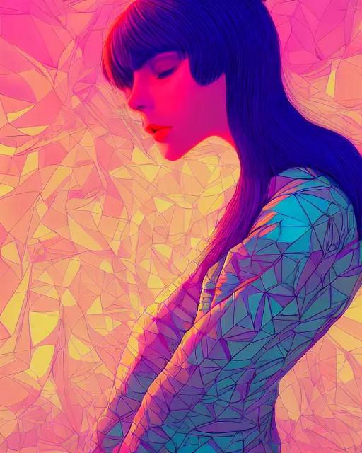 Image similar to lsd, acid trip, a beautiful woman, dramatic lighting, by ilya kuvshinov, lois van baarle, digital painting, ultra detailed colorful intricate repeating geometric fractals in the background by moebius, beeple, 4 k, artstation