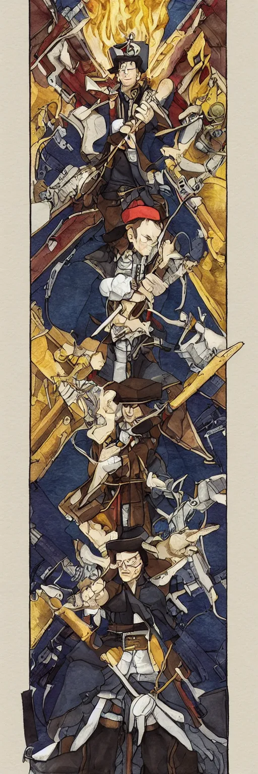 Image similar to the judge from Ace Attorney with a beam scale in one hand. Tarot card Justice, impressive art, detailed, single subject, high quality