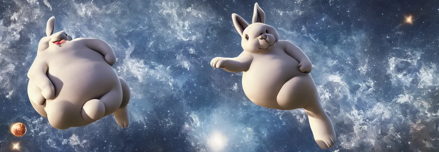 Image similar to photo of big chungus floating in space