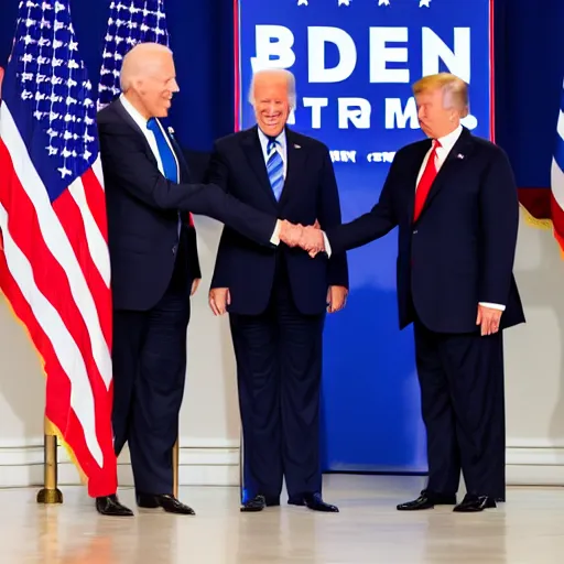 Prompt: Joe Biden and Donald Trump friendly handshake