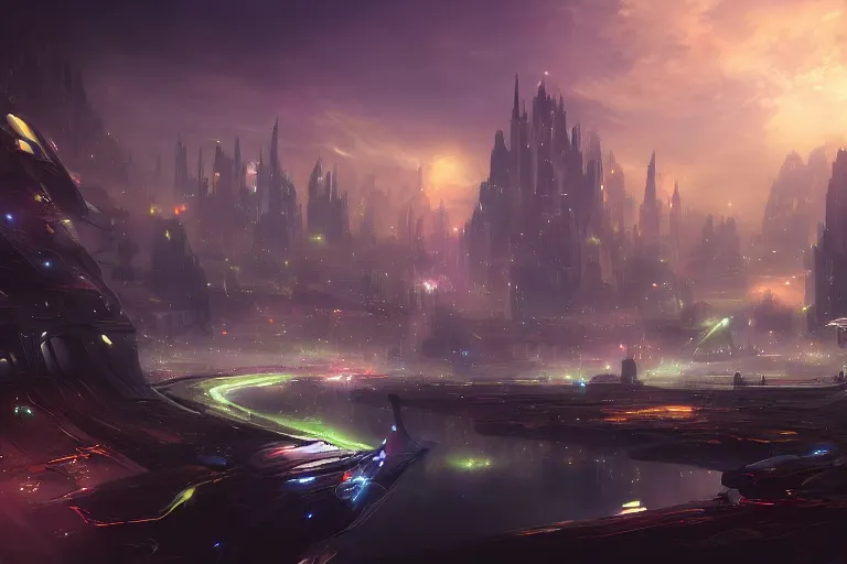 Image similar to a magical futuristic city by jessica rossier,