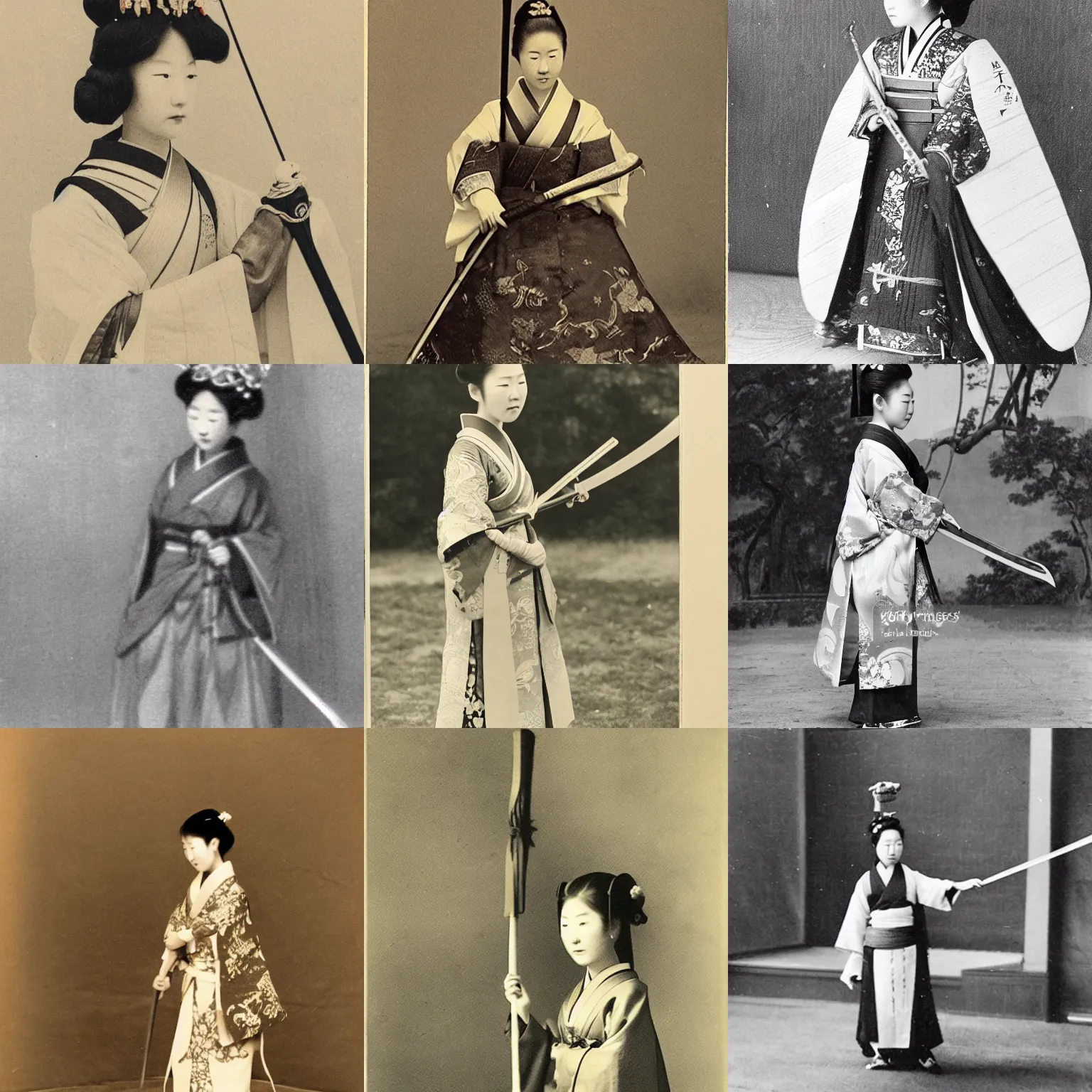 Prompt: A young Japanese Empress, practicing with her sword
