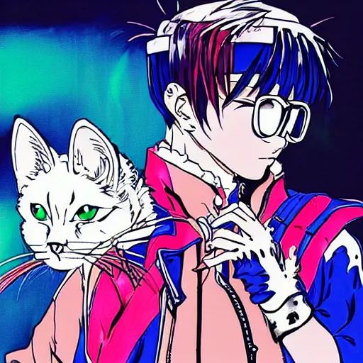 Image similar to cyberpunk cat, 9 0 s japan anime style