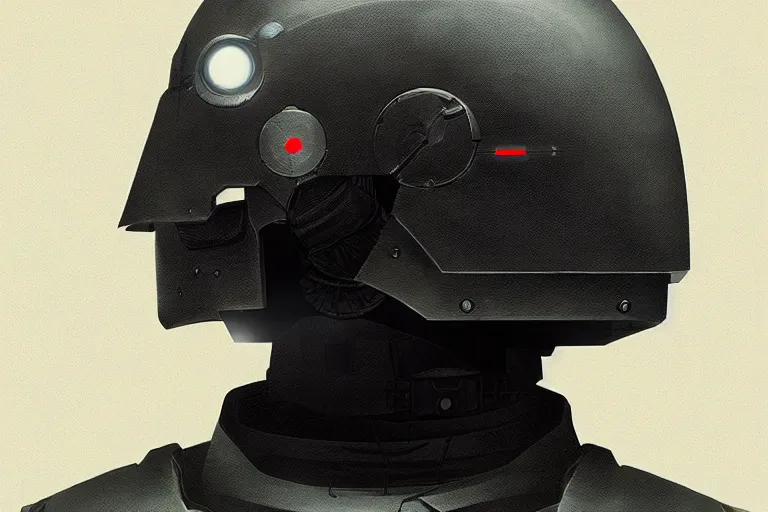 Prompt: cybernetic empire soldier in minimalistic helmet, dieter rams, image, elegant, highly detailed, sharp focus, illustration, beautiful, geometric, trending on artstation, battlefield, cinematic, artwork by tran, ross and aivazovsky, ivan