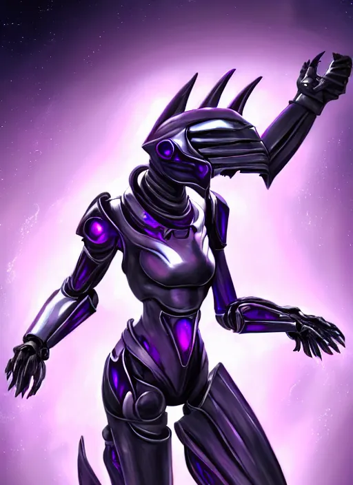 Image similar to cinematic goddess full shot, beautiful stunning hot anthropomorphic robot mecha female dragon, sleek dragon head, metal ears, led purple eyes, smooth fuschia skin, smooth silver armor, floating in space, eating a planet, epic proportions, epic size, epic detail, furry art, dragon art, giantess art, warframe fanart, furaffinity, octane