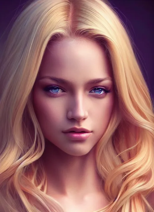 Image similar to picture of a gorgeous female with long blonde hair in the style of stefan kostic, realistic, full body shot, wide angle, sharp focus, 8 k high definition, insanely detailed, intricate, elegant, art by stanley lau and artgerm, floating embers