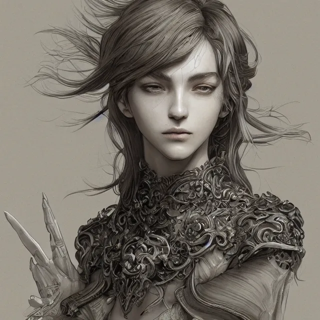Prompt: a portrait of a lawful evil alignment personified as an absurdly beautiful, graceful, elegant, sophisticated, evil young sensual french teen, an ultrafine hyperdetailed illustration by kim jung gi, irakli nadar, detailed faces, intricate linework, octopath traveler, final fantasy, unreal engine 5 highly rendered, global illumination, radiant light, detailed and intricate environment
