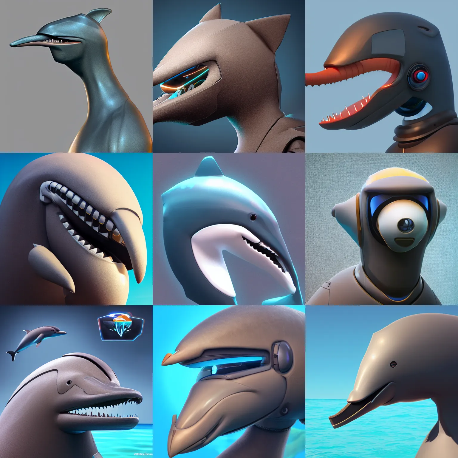 Prompt: furry art, bust profile of a male robotic anthro bottlenose dolphin, visor!!!, rounded beak, commission on furaffinity, cgsociety, octane render, subnautica