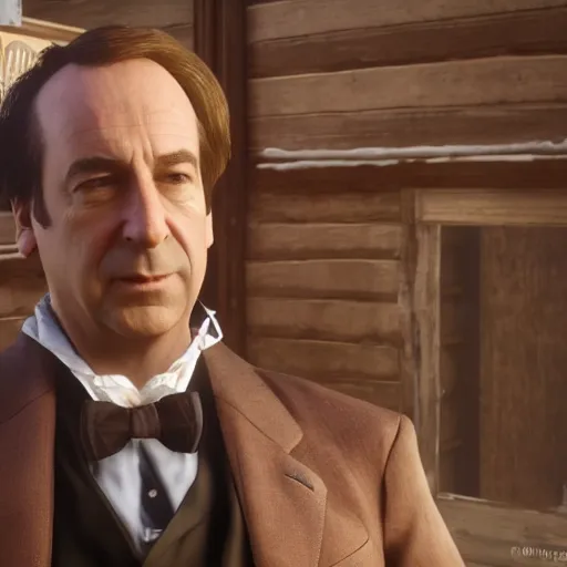 Image similar to Film still of Saul Goodman wearing a cat maid outfit, from Red Dead Redemption 2 (2018 video game), trending on artstation, artstationHD, artstationHQ