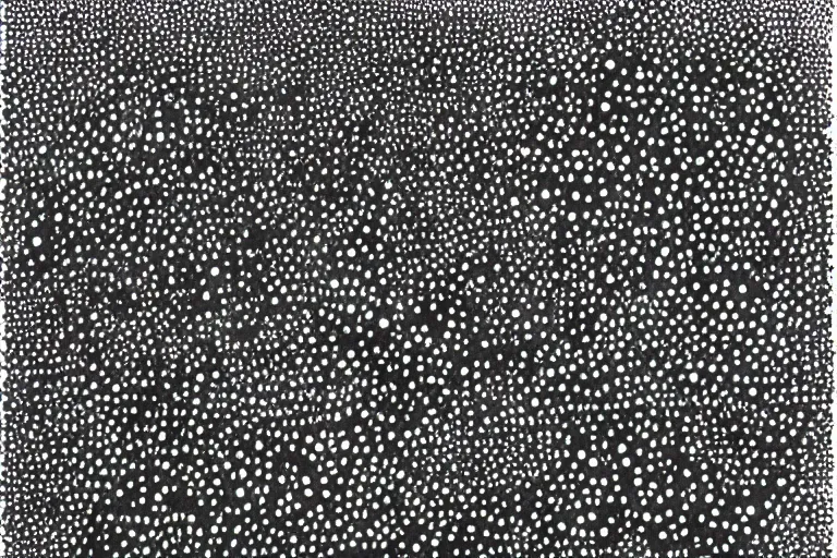 Image similar to teeth, smile, faceless people, black figures, dark, acrylic, clay, dots abstract, dripping, stipple, pointillism, technical, abstract, minimal, style of francis bacon, asymmetry, pulled apart, stretch, cloak, eerie, made of dots, abstraction chemicals, blotter, mask, colored dots, splotch, old painting style