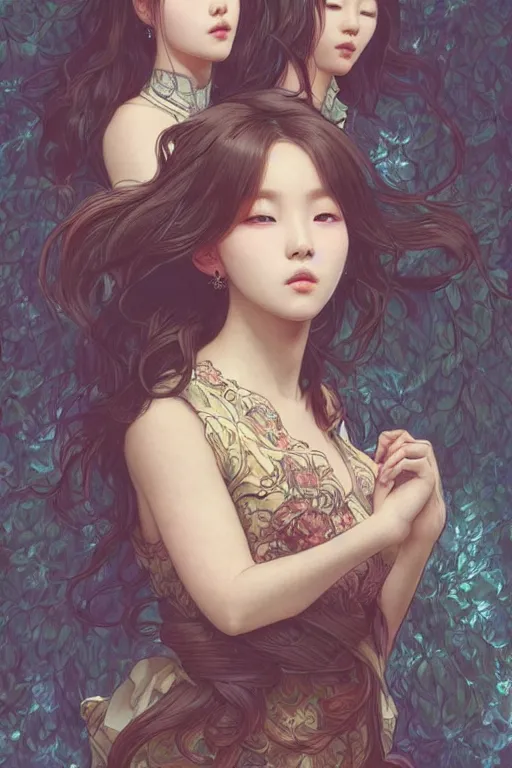 Prompt: beautiful cottagecore BTS k-pop band, phone wallpaper. intricate, elegant. the background is babylue !. highly detailed, digital painting, artstation, concept art, smooth, sharp, focus, illustration. . art by artgerm and greg rutkowski and alphonse mucha