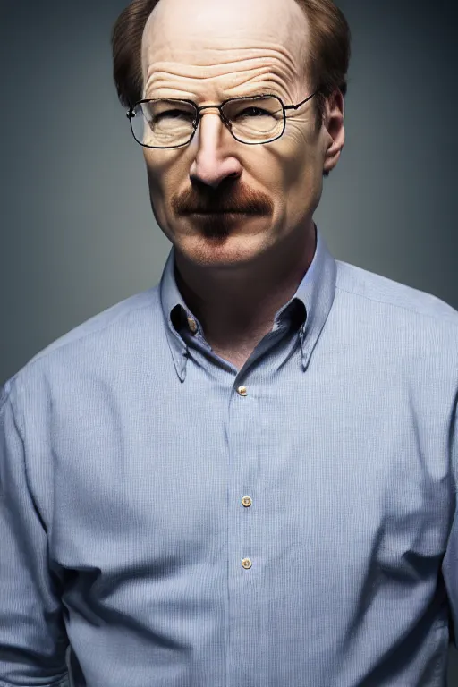 Prompt: Bob Odenkirk as Walter White, promo shoot, studio lighting